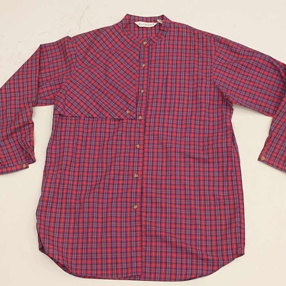 Purple & Pink Plaid Quality Bright Color Shirt Vintage Unworn 90s Band Collar 12